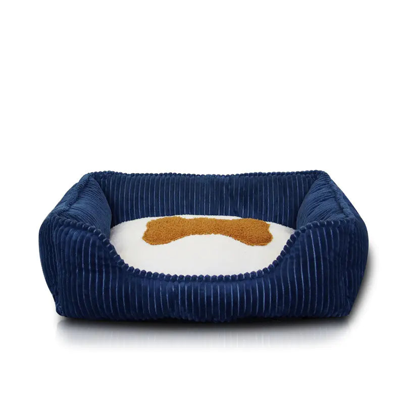 Panier d'hiver chien et chat Lavable Carré - Aspect velours & motif Os