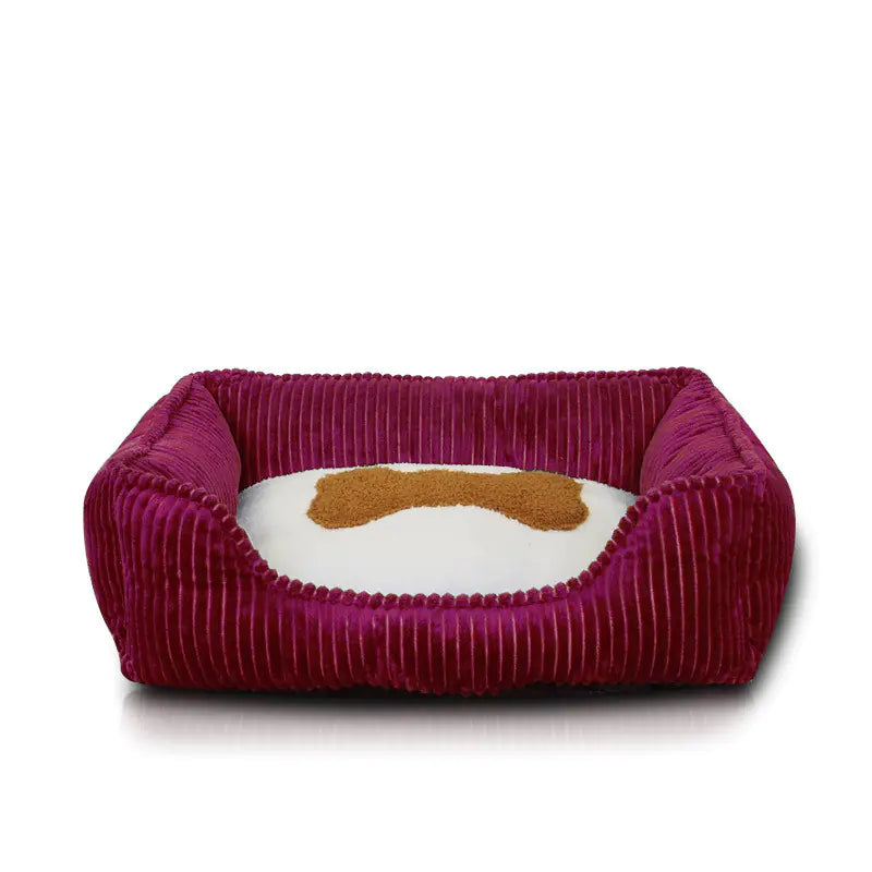 Panier d'hiver chien et chat Lavable Carré - Aspect velours & motif Os