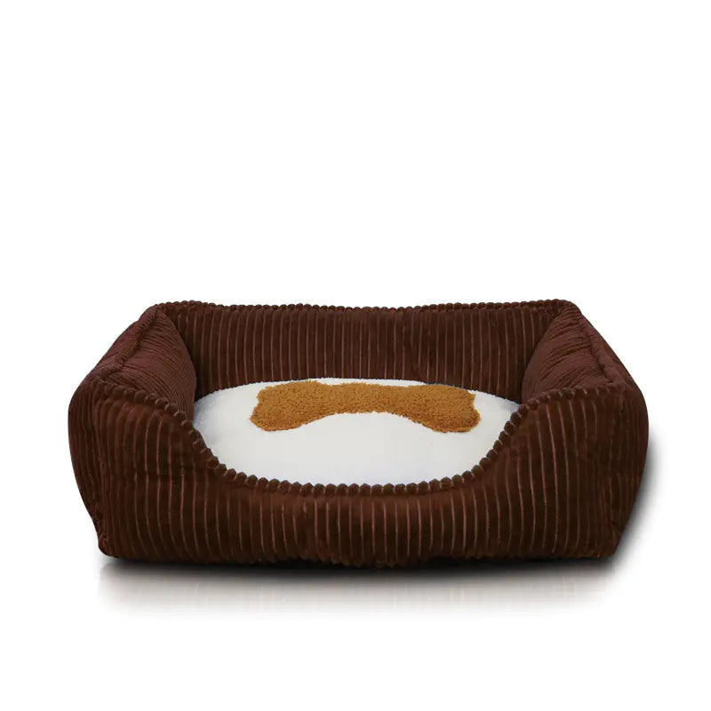 Panier d'hiver chien et chat Lavable Carré - Aspect velours & motif Os