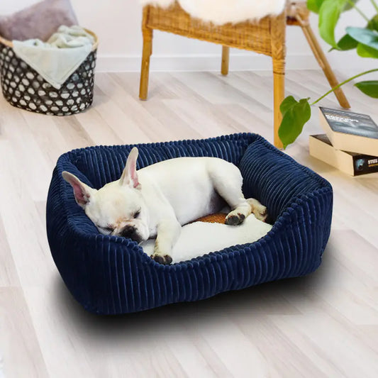 Panier d'hiver chien et chat Lavable Carré - Aspect velours & motif Os